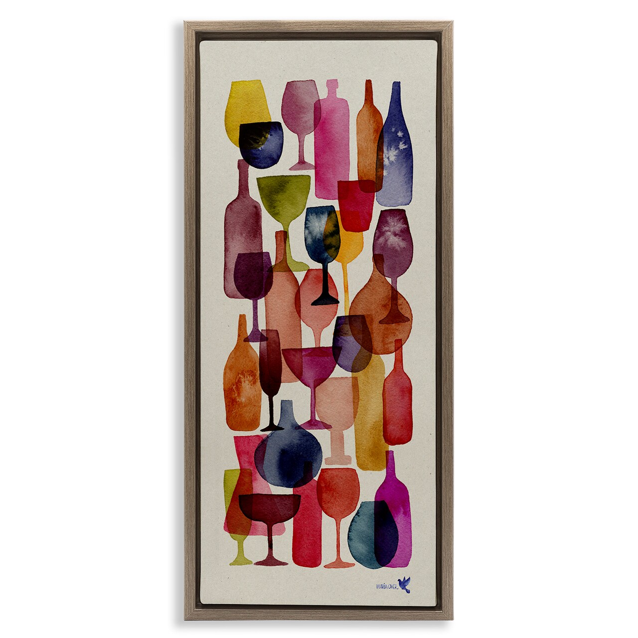 Stupell Industries Layered Wine Glasses Painting Framed Floater Canvas Wall Art